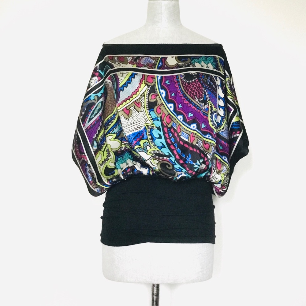 Paisley Multicolor Silk Boat Neck Swing Top One Size